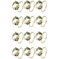 Torribaly Napkin Ring Golden Pearl Flower Napkin Rings Set of 12 Metal Napkin Holder for Wedding Party Dinner Table Decoration