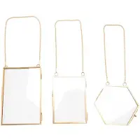 Tlily 3 Packs Pressed Flowers Glass Frames- Golden Hanging Glass Picture Frames with Chain Floating DIY Artwork Display Frames