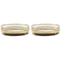 Torribaly 2X Nordic Glass Gold Iron Tray Household Light Luxury Decoration Fruit Tray Cosmetics Jewelry Storage Tray