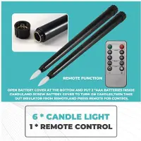 Melitt Pack of 6 Remote Halloween Taper Candles,Black Color Flameless Fake Pillar Candles,Battery Candles with Contain
