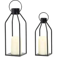 Melitt Candle Lantern 2 Set Black Decorative Lanterns Indoor Outdoor Home Decor with Flickering LED Christmas Halloween Gift