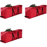 Melitt 3X Christmas Tree Bag Oxford Cloth Foldable Xmas Decoration Storage Bag for Storing Christmas Utensils Red Rectangle