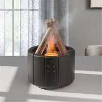 Jehiatek Simuleret flamme-diffuser, bål-luftfugter, ultralyd kølig tågegenerator, LED æterisk olie-lampe, duftdiffuser, sort