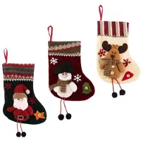 Melitt 3 Pcs Christmas Stockings Santa Claus Reindeer and Snowman for Xmas Holiday Party Decor
