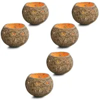 Melitt 3X Candle Coconut Shell Bowl,Candle Holders,Handmade Coconut Shell Candle Holder for Tealight Small Pillar,Storage Bowl