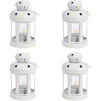 Melitt 4X Vintage Metal Hanging Candle Lanterns ,Tealight Holder,Candlestick for Wedding,Home,Birthday Parties Gift -White