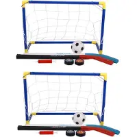 Melitt 2X 2 in 1 Outdoor/Indoor Kids Sports Soccer & Ice Hockey Goals with Balls and Pump Practice Scrimmage Game Football Toy
