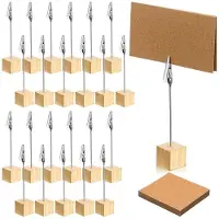 Melitt 24 Pcs Rustic Wooden Table Number Holders Place Number Holder Stand With Memo Clips and Cards Wood Picture Stands