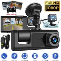 Typecat Dashcam med 3 kameraer, 1080P, 2 tommer skærm, sort, driveroptager til