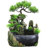 Melitt Indoor Simulation Resin Rockery Waterfall Statue Feng Shui Water Fountain Home Garden Crafts-US Plug-A
