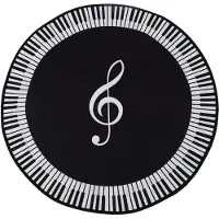 Typecat New Carpet Music Symbol Piano Key Black White Round Carpet Non-Slip Carpet Home Bedroom Mat Floor Decoration