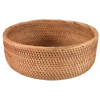 Melitt Natural Rattan Round Fruit Basket Wicker Tabletop Bread Serving Tray Weaving Food Storage Bowls(Large, 1Pcs)