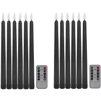 Wella Pack of 12 Remote Halloween Taper Candles,Black Color Flameless Fake Pillar Candles,Battery Candles with Contain