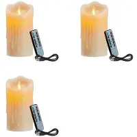 Melitt 3X LED Candles, Flickering Flameless Candles,Rechargeable Candle, Real Wax Candles with Remote Control,12.5cm