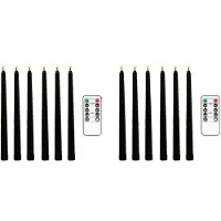 ISTOVO 12Pcs Flameless Black Taper Candles Flickering with 10-Key Remote Timer, Operated LED Candlesticks Window Candles