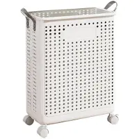 Melitt Household Folding Dirty Laundry Basket Bathroom Laundry Basket with Pulley Basket 37.7x22x50cm