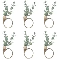 Typecat Napkin Rings Set Of 6 Rustic Eucalyptus Wooden Napkin Rings Boho Leaf Wood Bead Farmhouse Napkin Ring Holder