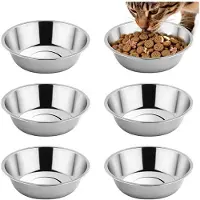 Melitt 6PCS Stainless Steel Cat Bowls Dishes, 5.6" Metal Shallow Wide Whisker Friendly Cat Food Water Feeding Bowl