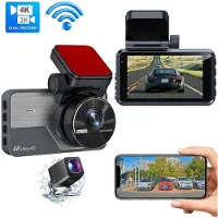 Wella Car DVR Dash Camera ,4K HD Front Rear Dash Camera for Cars,Built in WiFi Camera,Night Vision 170Wide Angle,WDR,24H Park