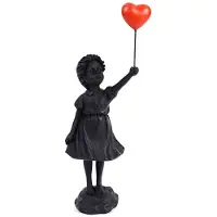 Tlily Little Girl with Balloon Figurine Statue Sculpture Living Study Room Bedroom Decor Home Table Decoration Black