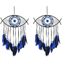 ISTOVO 2X Evil Eye Dream Catchers for Bedroom Hand-Woven Macrame Dreamcatcher Wall Hanging Home Decor Good Luck Blessing Gift,3