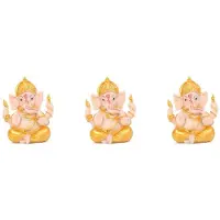 Typecat 3X Haidianzi Gold Lord Ganesha Buddha Statue Elephant God Sculptures Ganesh Figurines