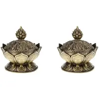 Wella 2X Lotus Incense Smoke Cone Aroma Burner Holder Stove Backflow Censer Decor-Bronze