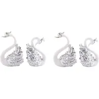 Typecat 4 Pieces of Swan Ornaments Figurines,Swan Cake Decoration,Car Figurines Decoration,Home Wedding Christmas Decoration B