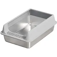 Melitt Stainless Steel Cat Litter Box, Semi-Enclosed -Proof and Leak-Proof Design, Removable Lid, Suitable for Cats