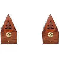 Semoic 2X Wooden Agarwood Sandalwood Box Incense Burner Burner Antique Aromatherapy Burner Pyramid Hollow Incense Box