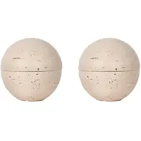 Torribaly 2X Beige Travertine Sphere Incense Burner Natural Marble Stone Home Decoration, Religious Round Ornament A