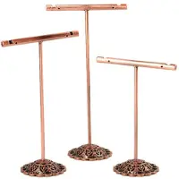 Typecat Portable Earring Jewelry Display Rack Metal Stud Necklace Organizer Ornament T Bar Hanger Showcase Holder Stand Bronze