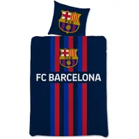 Licens FC Barcelona sengetøj - 150x210 cm - Sort vendbart sengesæt med logo - 100% bomulds sengelinned - Fodbold sengetøj