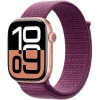 Apple Watch Series 10 (GPS) - 46 mm - roseguldaluminium - smart ur med sportsbånd - fluoroelastomer - lyserød - båndstørrelse: M/L - 64 GB - Wi-Fi 4, UWB, Bluetooth - 36.4 g