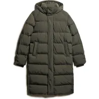 Superdry Superdrytil mænd. M5011977A Lang quiltet jakke med hætte grøn (L), Casual, Bæredygtig, Genanvendt nylon