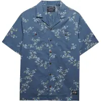 Superdry Superdrytil mænd. M4011130A Trykt skjorte blå (L), Casual, Bomuld, Korte ærmer