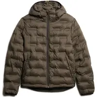 Superdry Superdrytil mænd. M5012045A Brun quiltet frakke med hætte (L), Casual, Genanvendt polister, Bæredygtig