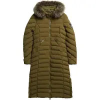 Superdry Superdrytil kvinder. W5011790A Lang jakke med hætte i imiteret pels Fuji-grøn (S), Casual, Genanvendt polister, Bæredygtig