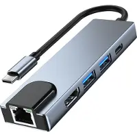 Tech-Protect V3 5in1 USB-C - USB-A 3.0 / USB-A 2.0 / USB-C / HDMI / RJ45 - grey USB hub - USB 2.0 - 6 ports - Grå