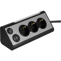 REV Light Socket Stikdåse med USB og LED-Lys - Sølv / Sort