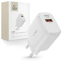 Tech-Protect C20W 2-Port Oplader - PD20W, QC3.0 - Hvid