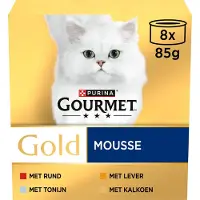Gourmet Gold Mousse med tun, lever, kalkun, okse vådfoder til katte