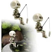 OIMG (2pcs, -) 4.3 Tommer Mini Skelet Fisher Skulptur, Gothic Halloween Dekoration