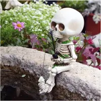OIMG (1pc, -) 4.3 Tommer Mini Skelet Fisher Skulptur, Gothic Halloween Dekoration