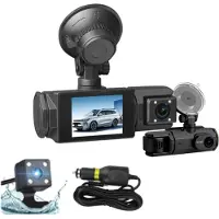 OIMG (No Card, -) Tre-linse kørselsoptager, foran inde bag 3-vejs bil dash cam 1080p med WiFi