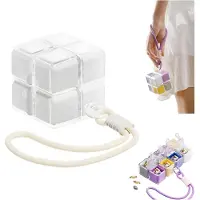 OIMG (White, -) Magic Cube Magnetisk Pilleorganizer, Ugentlig Rejse Pilleæske med Rem