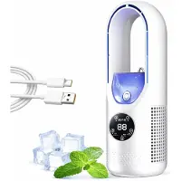 OIMG (White, -) 6-hastigheds bladløs elektrisk ventilator med lys, USB personlig tågeventilator med 7-farve natlys