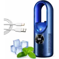 OIMG (Blue, -) 6-hastigheds bladløs elektrisk ventilator med lys, USB personlig tågeventilator med 7-farve natlys