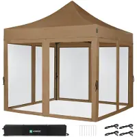 Vonroc Easy-Up Party Telt - Pavillon - 3x3 m | Inkl. Myggenet Sidevægge - Beige