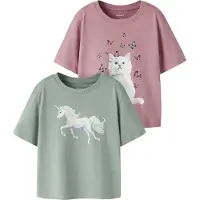 Name it T-shirts - 2-pak - NmfVotea - Green Milieu/Lilas - - 2 år (92) - T-Shirt
